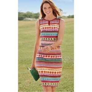 Talbots Knit Dress Sleeveless Colorful Striped Sheath Dress Size 10
